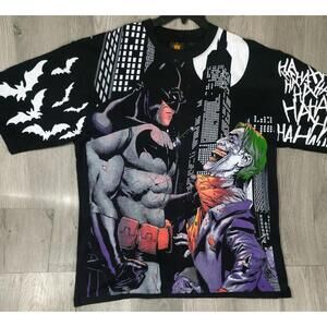 Vintage Style Batman Vs Joker Modern AOP Black T-shirt Size 2XL Crown Comics #10
